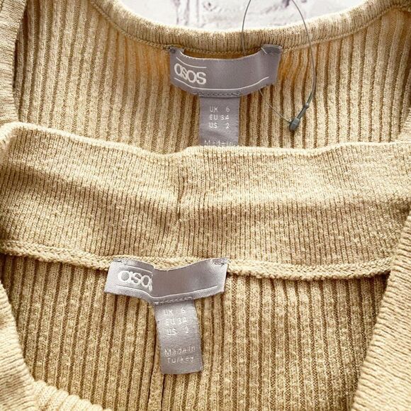Womens Asos Tan Nude Neutral Rib Knit Slim Co-Ord Size 2 Loungewear Cozy Demure - Picture 13 of 14